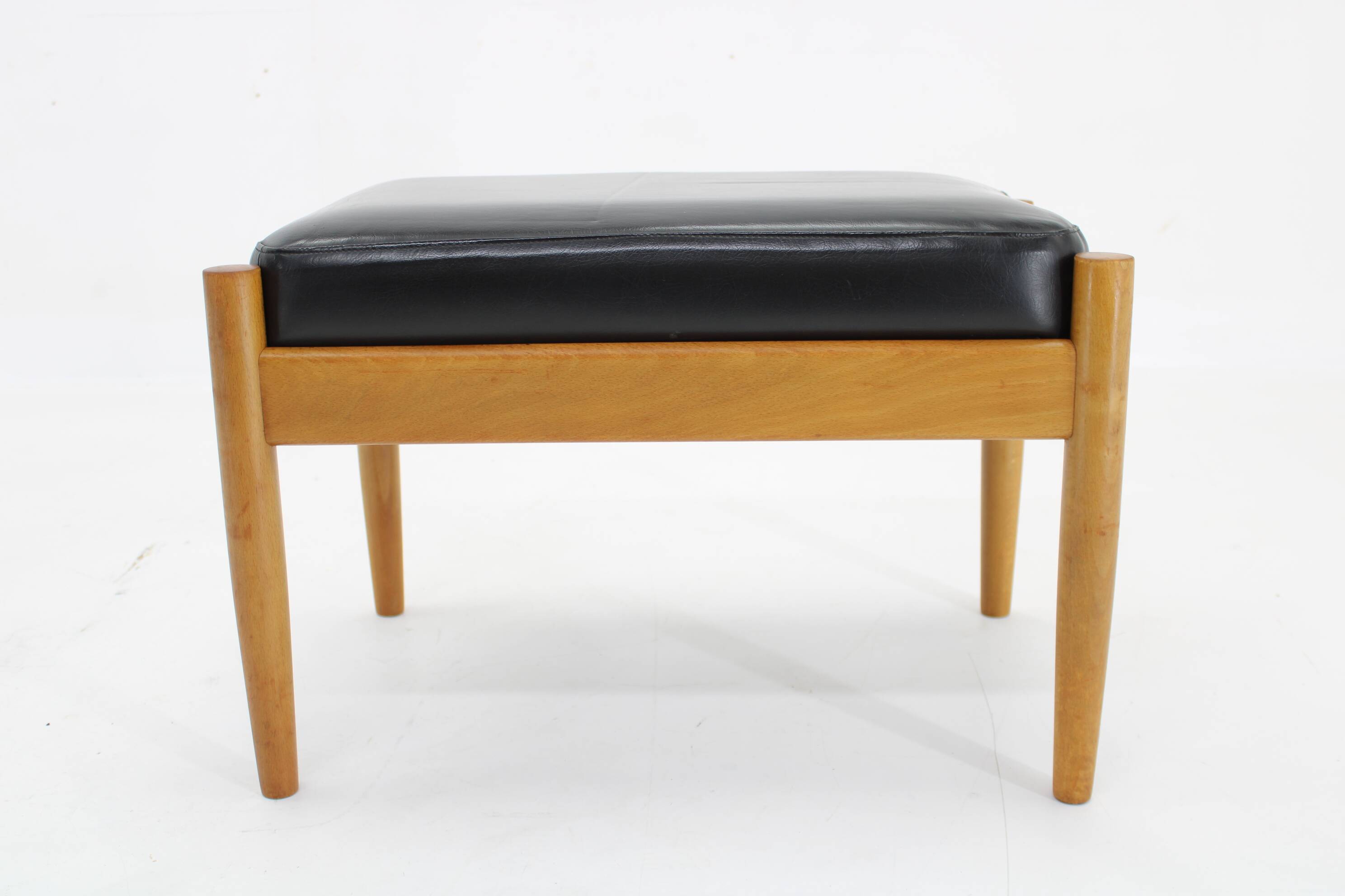1960s Beech Leather Stool, Denmark