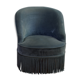 Peacock blue velvet fringed toad armchair