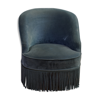 Peacock blue velvet fringed toad armchair
