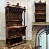 Gothic walnut sideboard with marble top, early 20th century