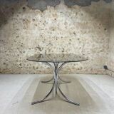 Smoked glass oval table from the 1970s.