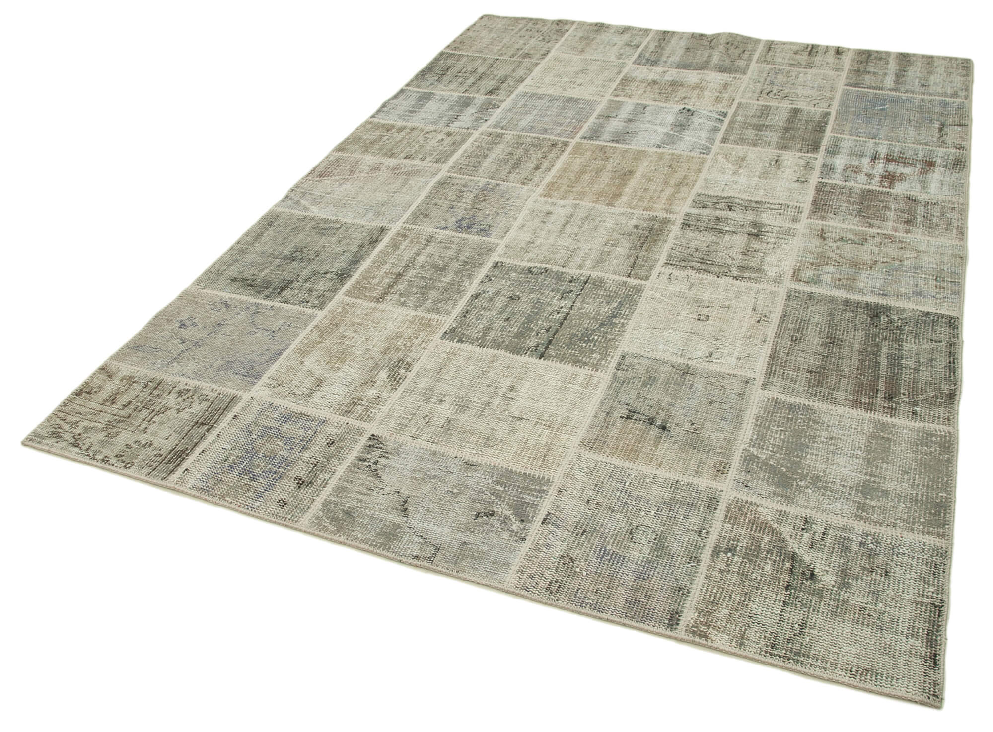 Handwoven anatolian contemporary 173 cm x 246 cm grey patchwork carpet