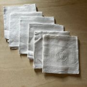 Lot de six serviettes de table anciennes en damassé, monogramme brodé
