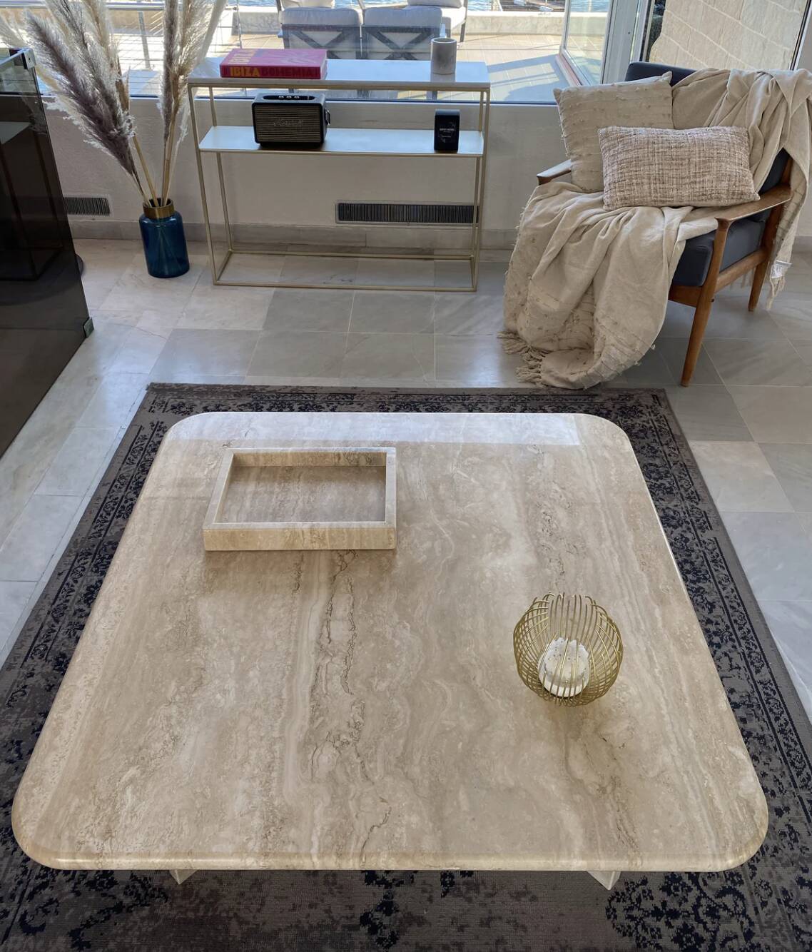 Square coffee table 100% Roman Travertine