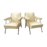 Vintage cocktail armchairs in white Skaï with Eiffel base.