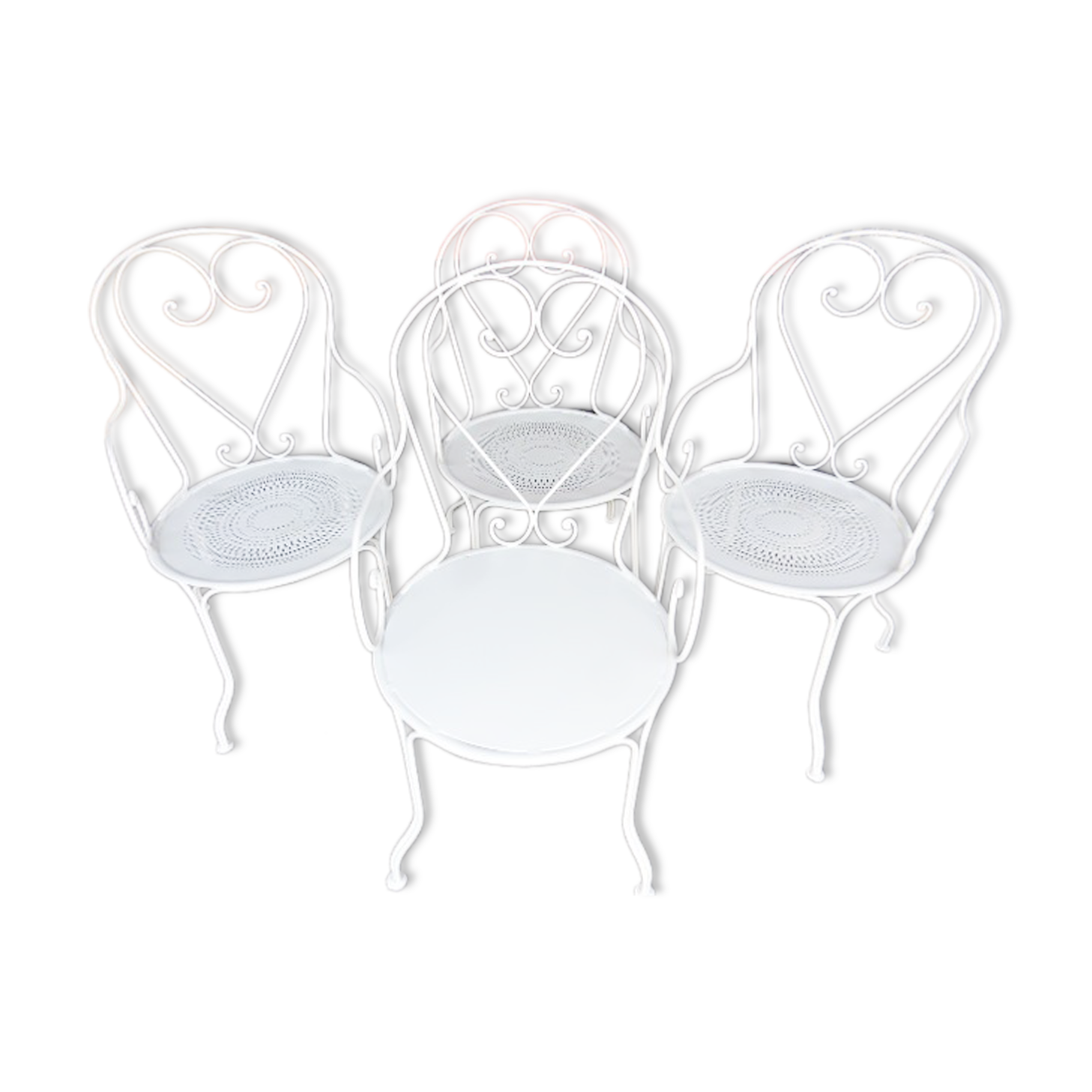 Lot of 4 restored old wrought iron armchairs