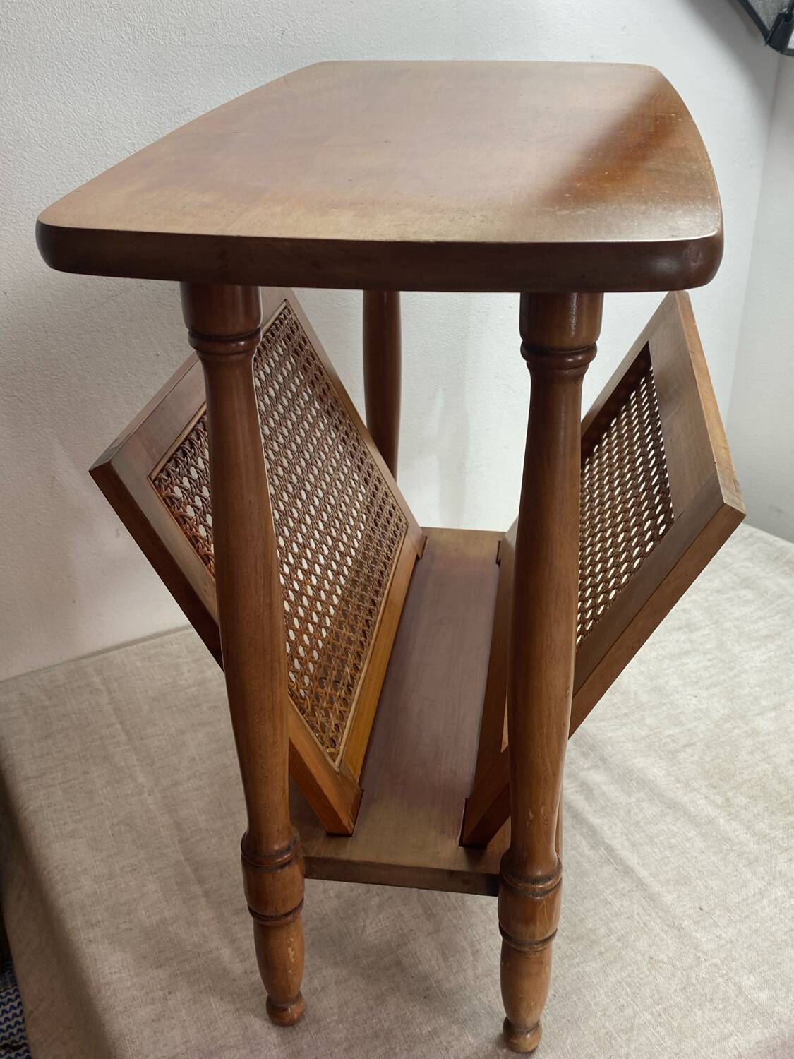 Magazine rack, wood and cane
