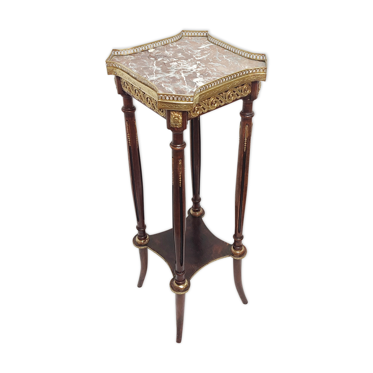 Auxiliary table made of wood, marble and brass, France 1950