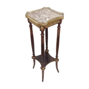 table auxiliaire en bois, marbre et laiton, France années 1950
