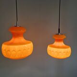 Pair of Space Age pendant lights in orange opaline, Peill & Putzler, 1970