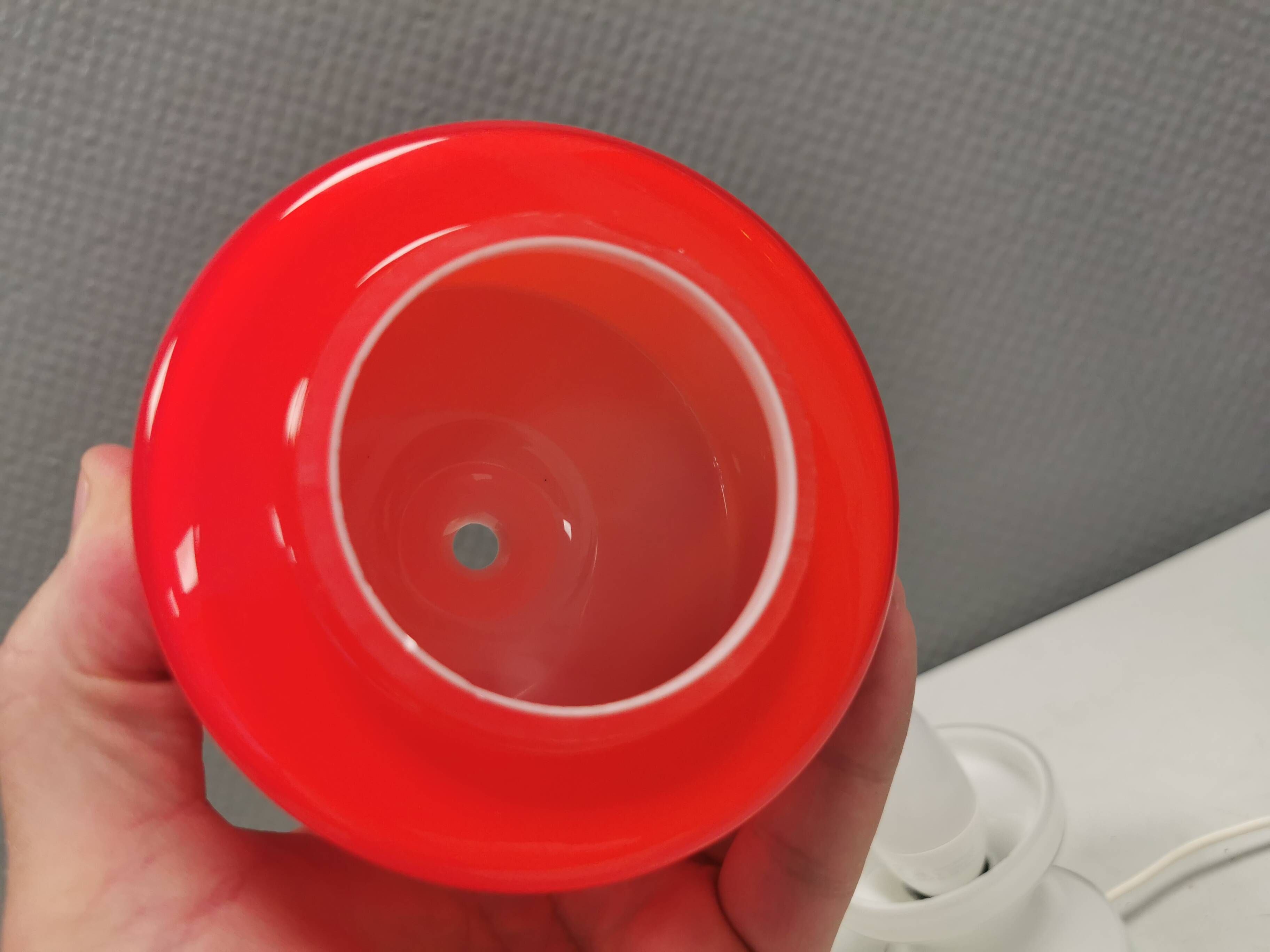 Glass table lamp, Swedish and from the 1980s, two-piece, in red/white glass