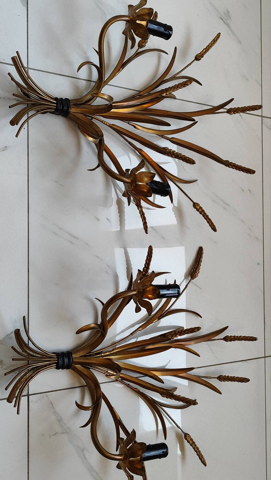 Pair of vintage Sheaves of wheat wall lights