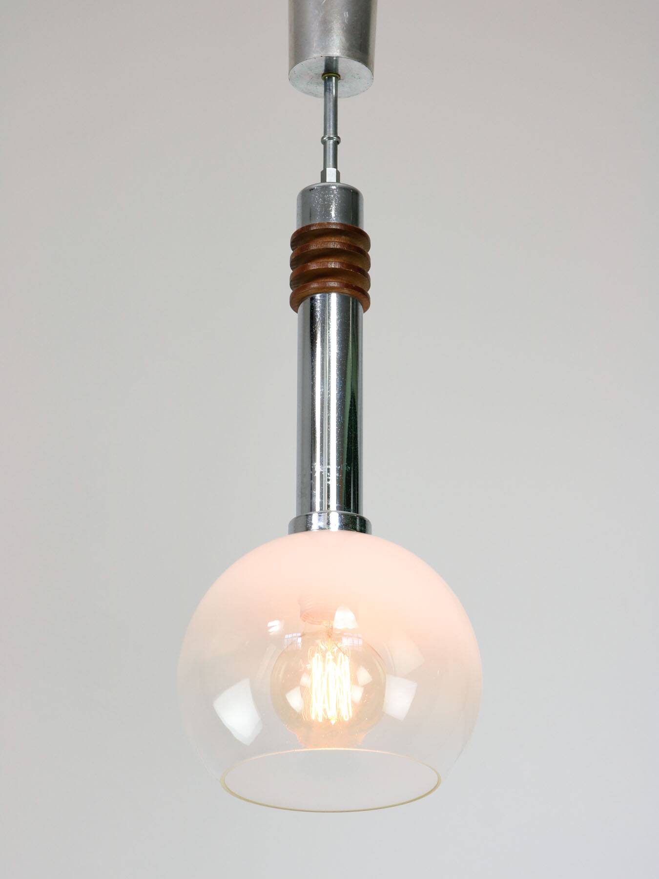 Vintage Italian Chrome and Glass Pendant Lamp