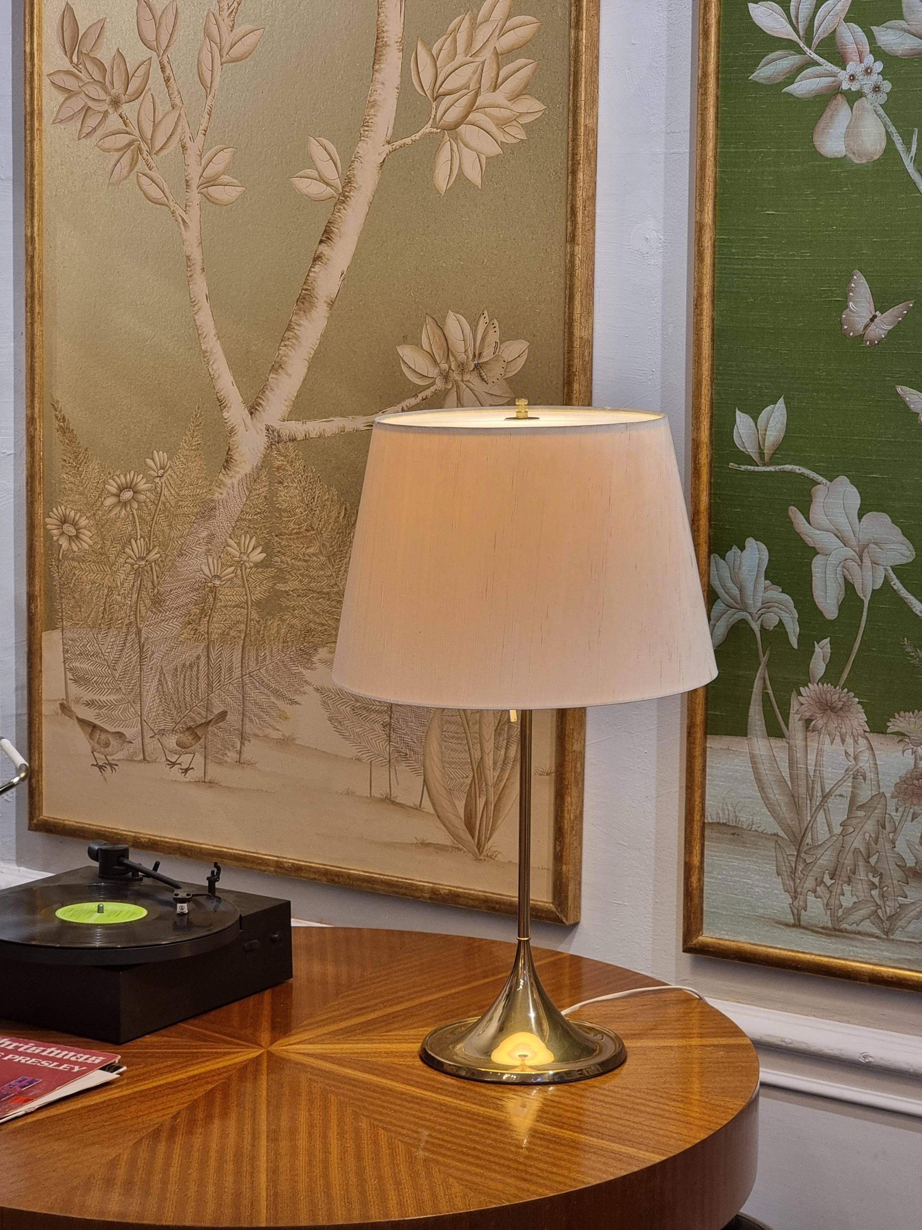 Bergboms brass table lamp, original shade, model B-024, Scandinavian Modern 1960s