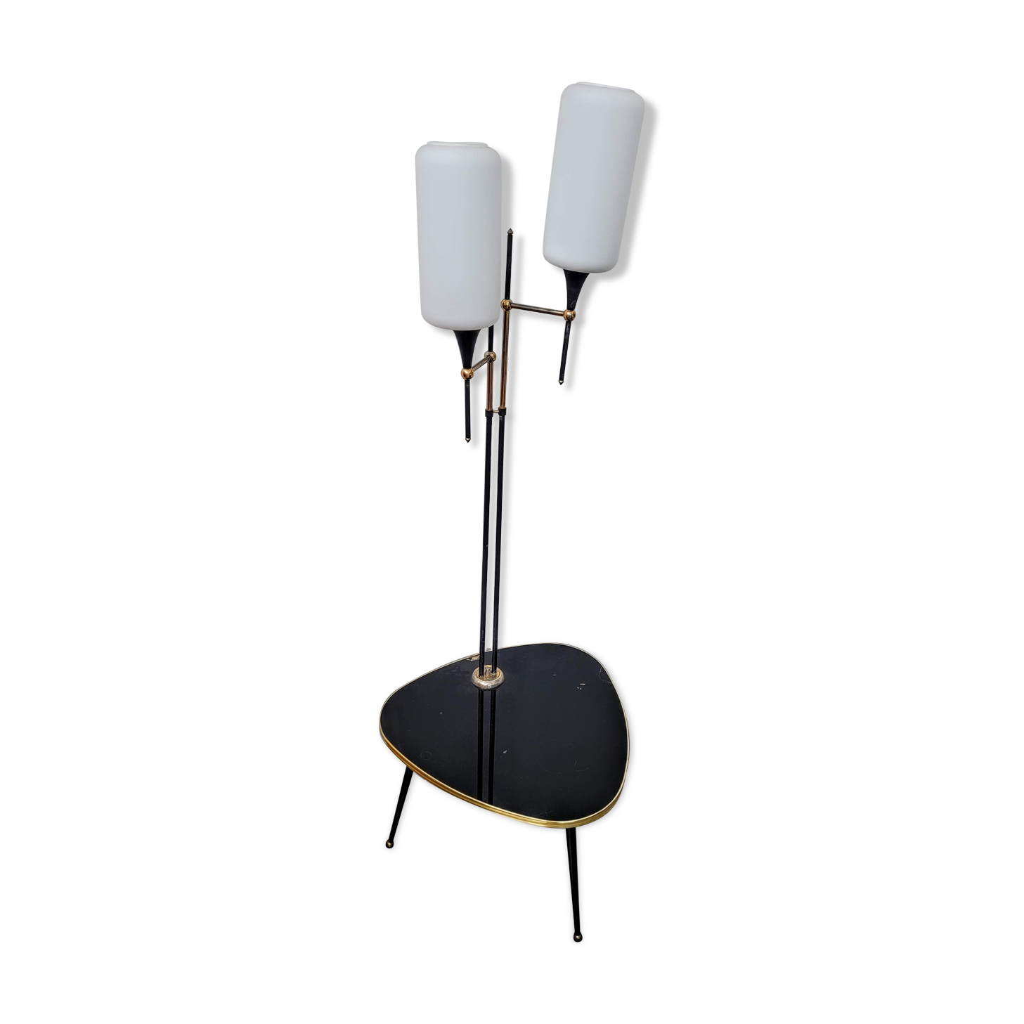 Floor lamp two glass globes and tablet