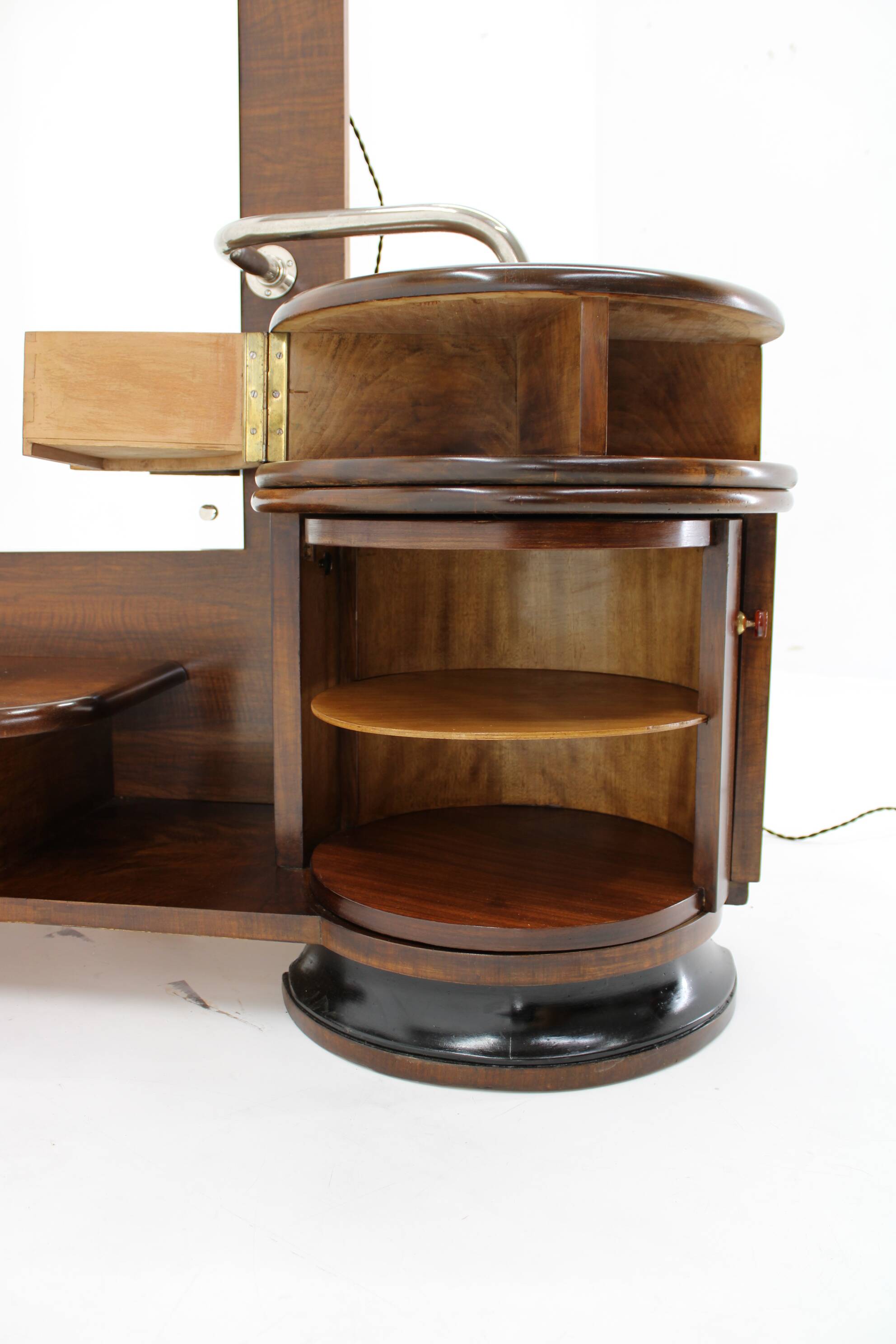 1930s art deco toilet cabinet with mirror in walnut, czechoslovakia