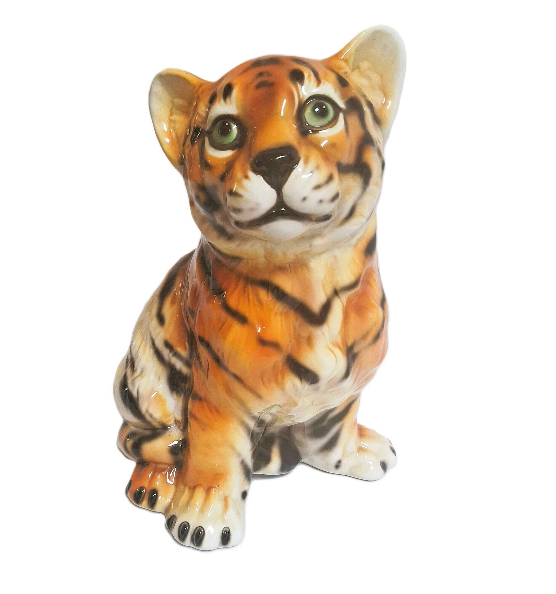 Vintage animal sculpture in Italian ceramic depicting a tiger cub.
