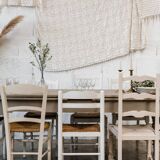 Cream wood chair, cream wicker "Delphinium"