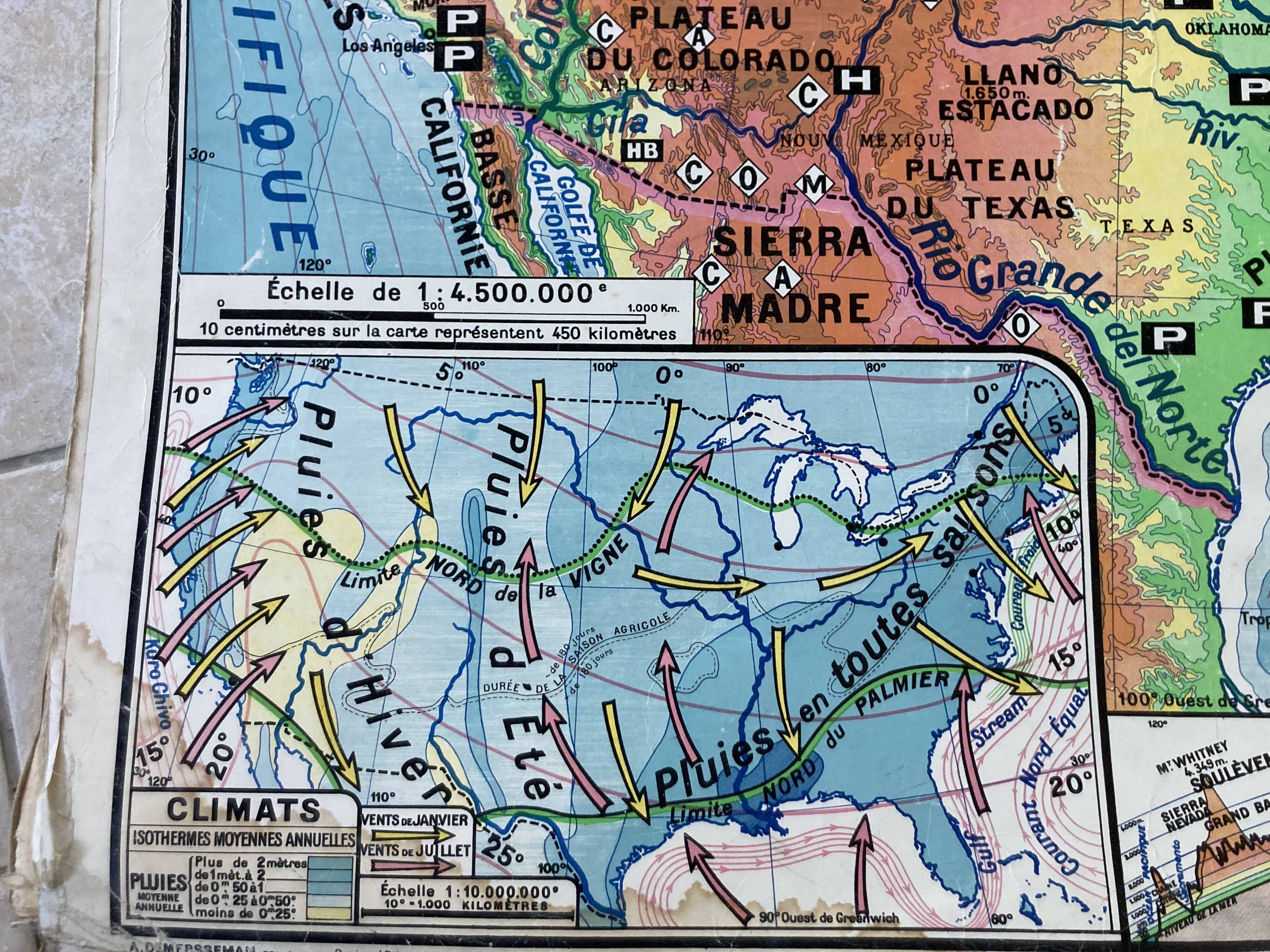 Old school map United States physical and political