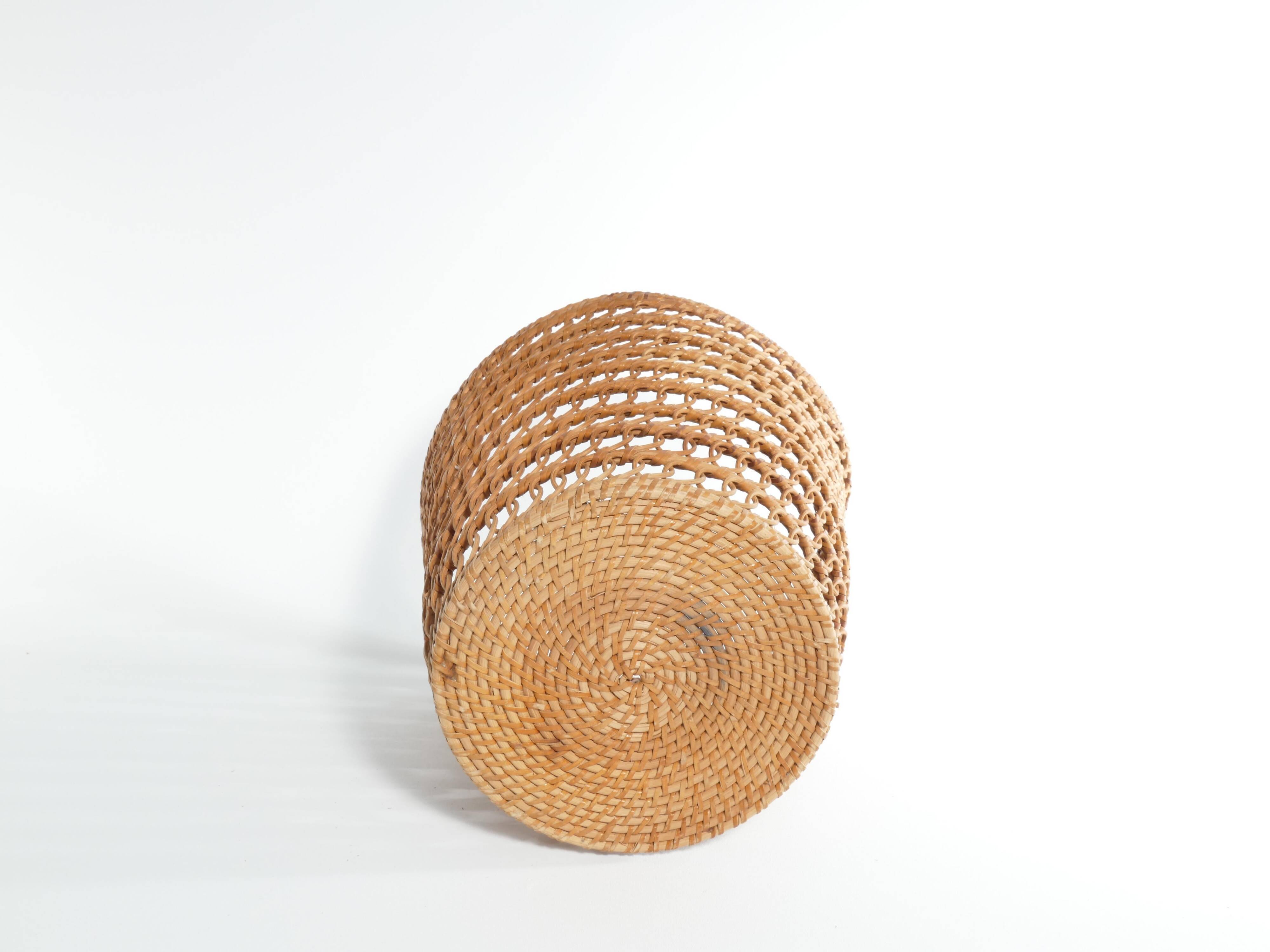 Mid-Century Modern Wicker Wastebasket