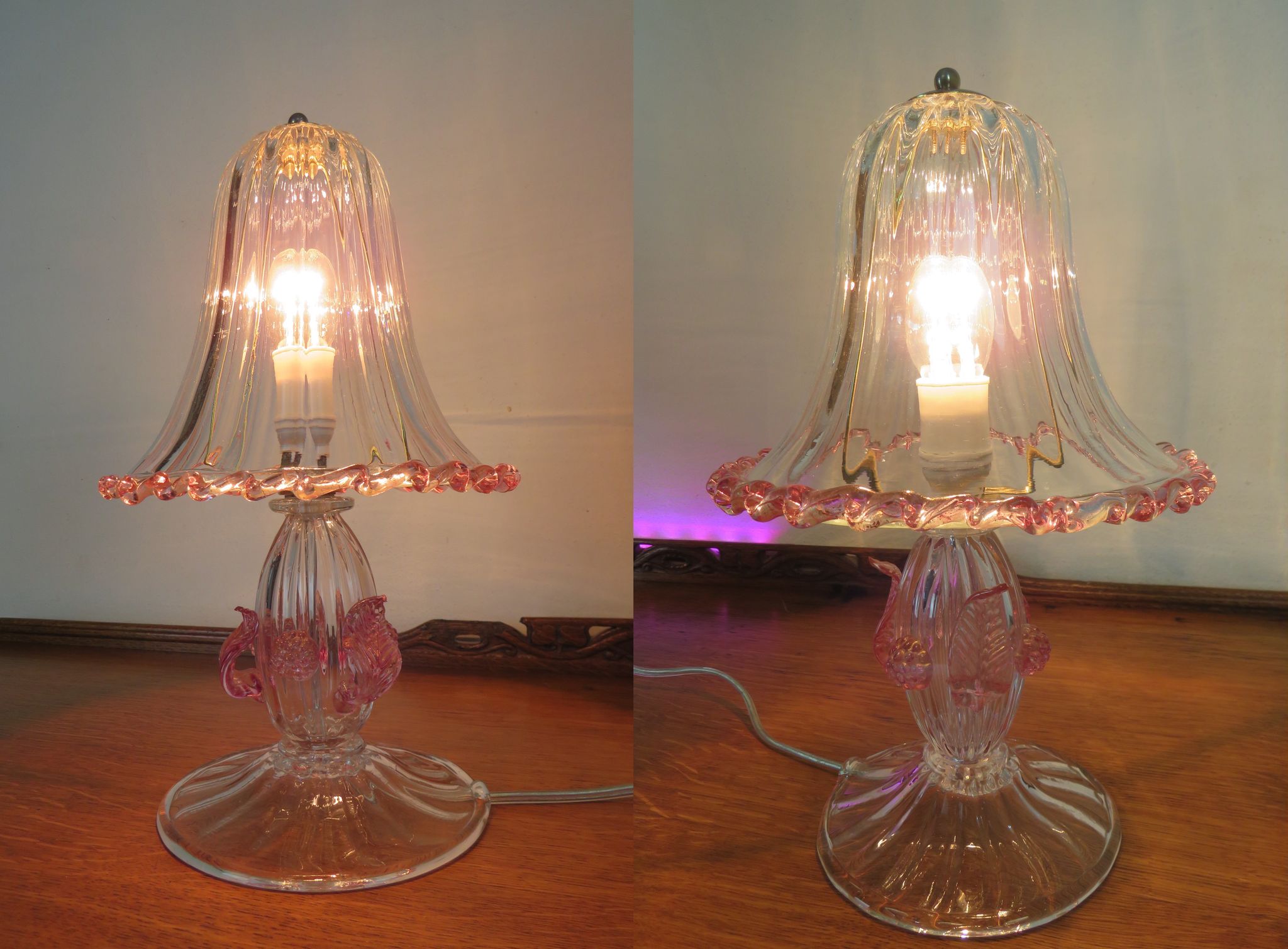 Pair of barovier and Toso (Murano) bedside lamps/table 1960s