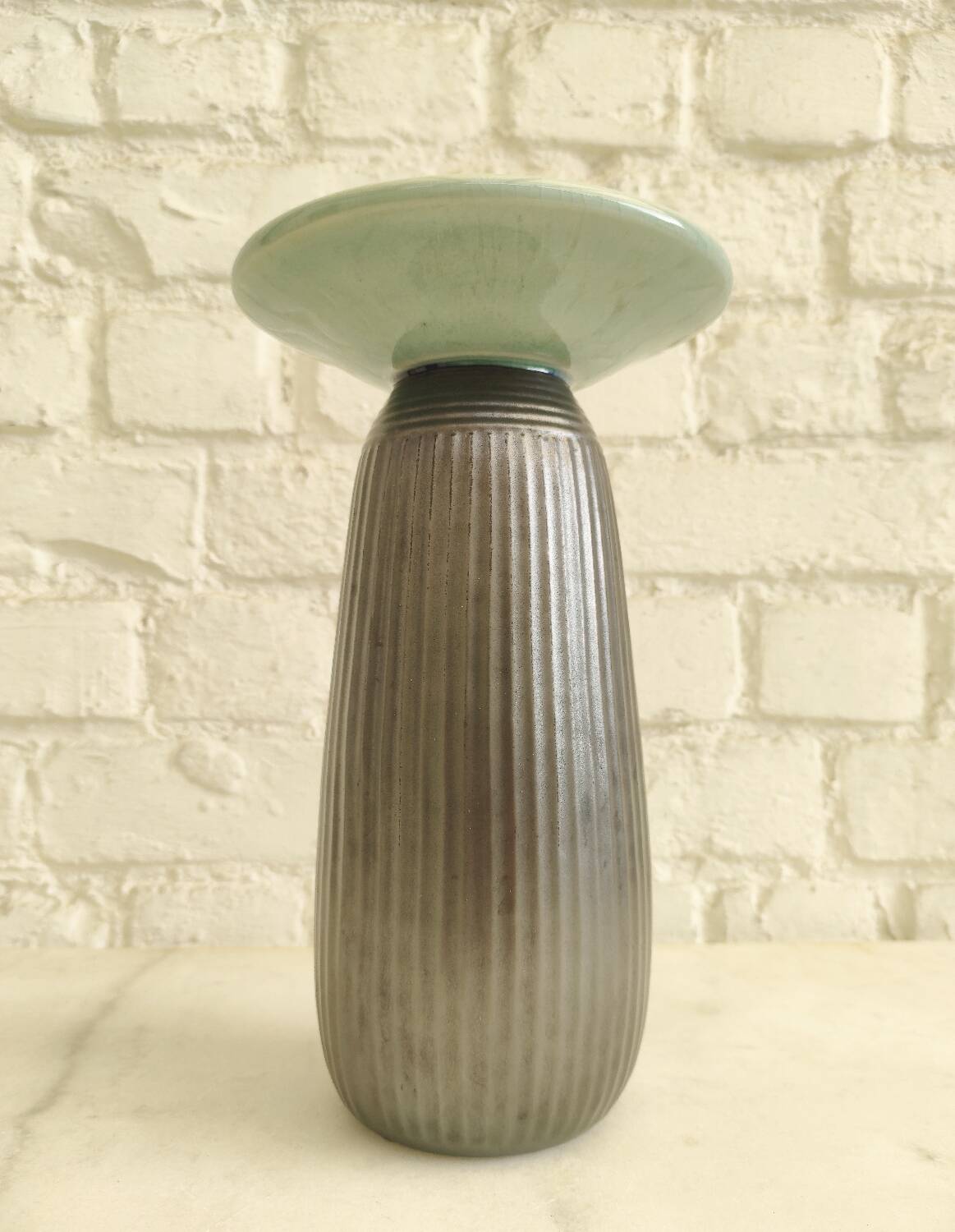 Vintage architectural vase in two-tone ceramic