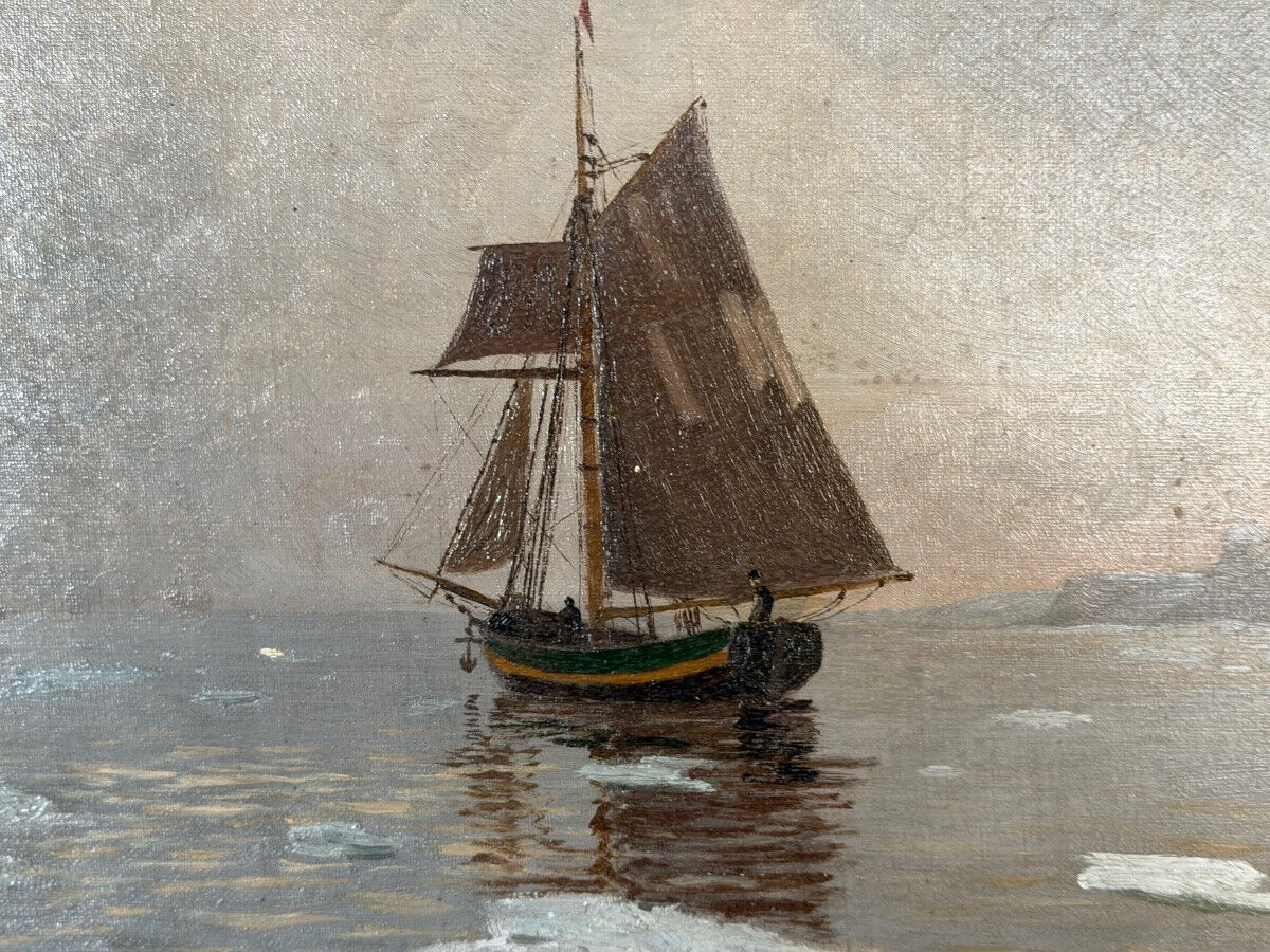 Oil on canvas, "view of an icy sea", monogram and date at the bottom right, P.E 86 for 1886.