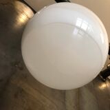 Midcentury Large Chrome and White Murano Glass Sphere by Mazzega, Italy, 1960s