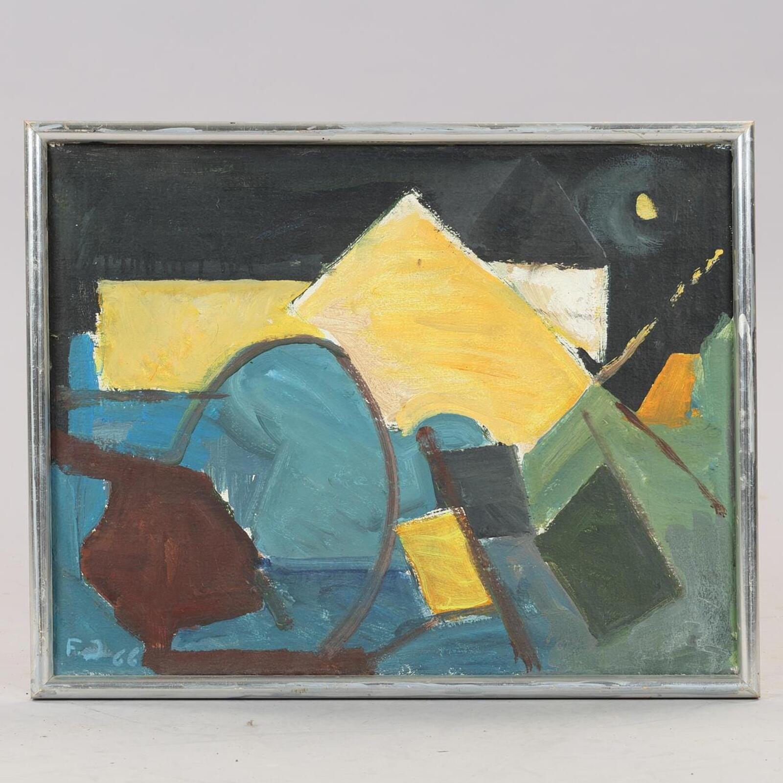 Swedish Oil on Canvas – “Abstract Composition” – Dated 1966 – Vintage