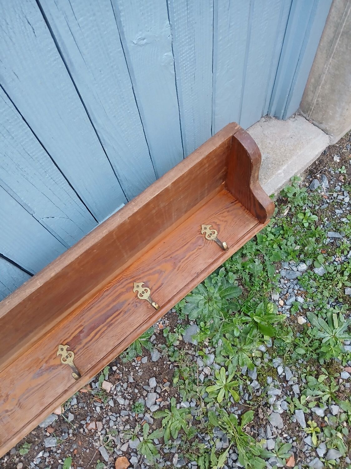 Very large antique wooden shelf/pot rack