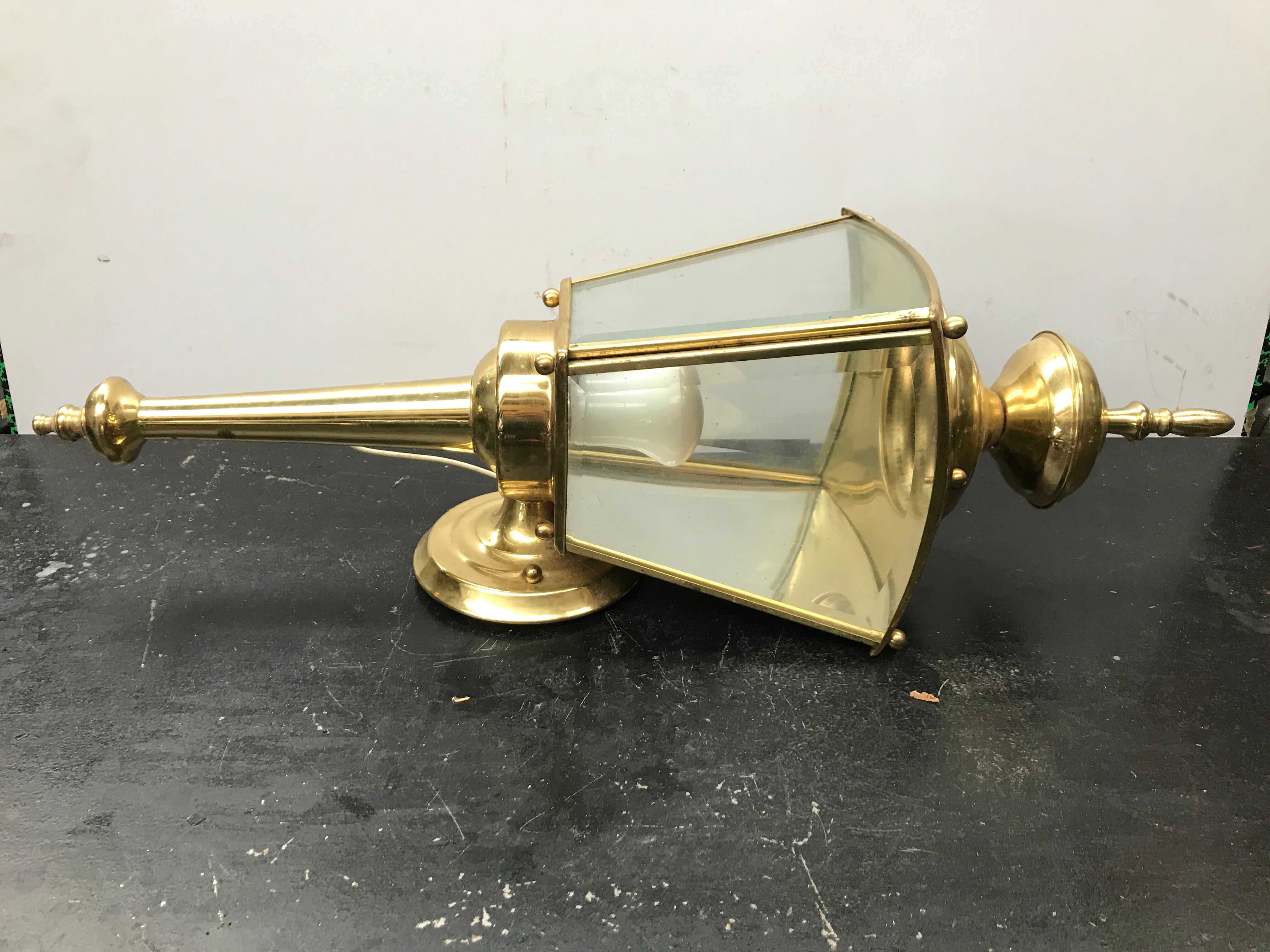 Gold metal lantern wall light with vintage beveled glass