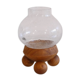 Bougeoir scandinave en verre et bois 1960