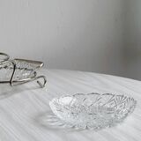Metal and crystal server, crystal ramekins.