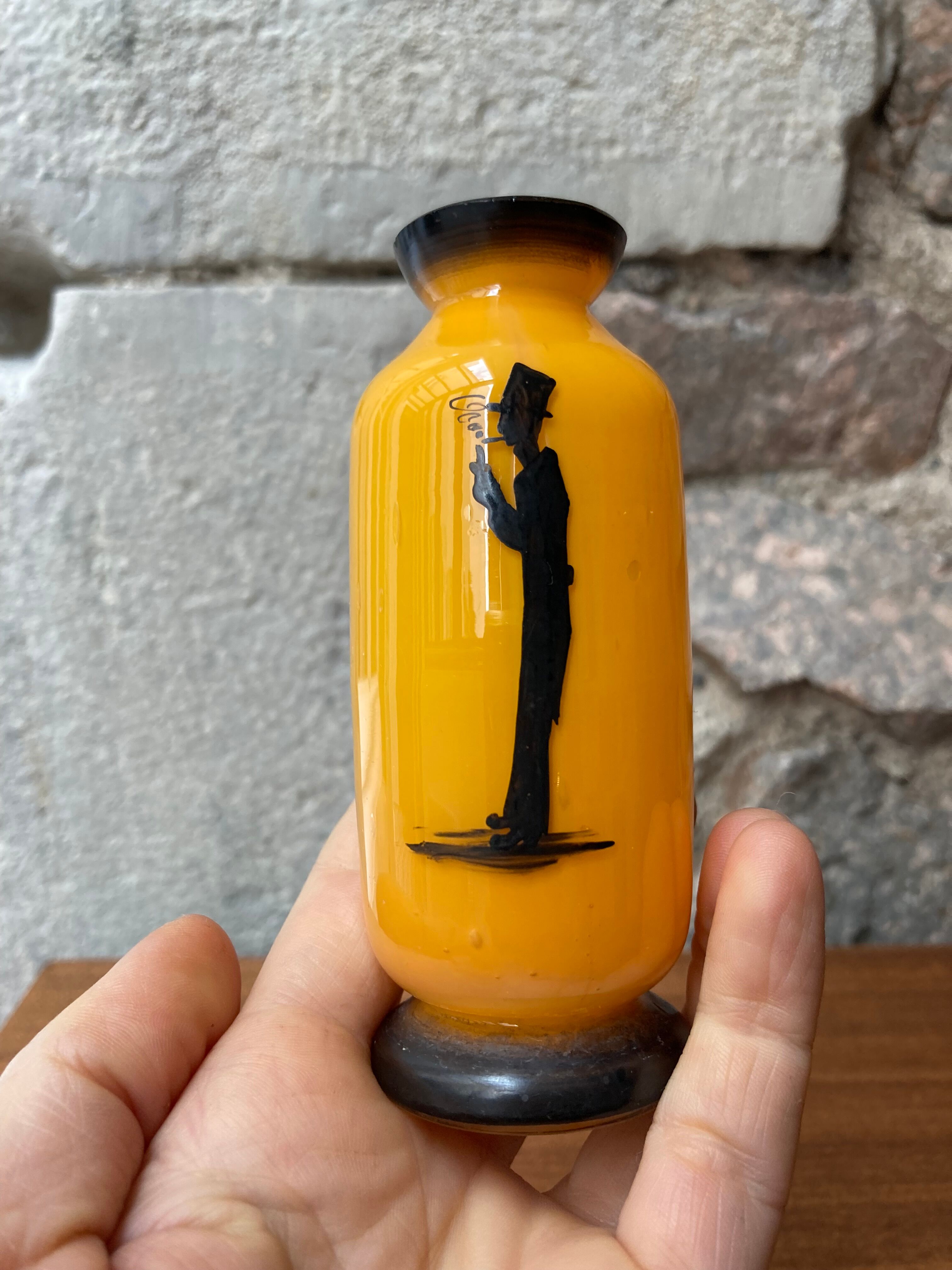 Miniature vase art deco glass orange silhouette smoker