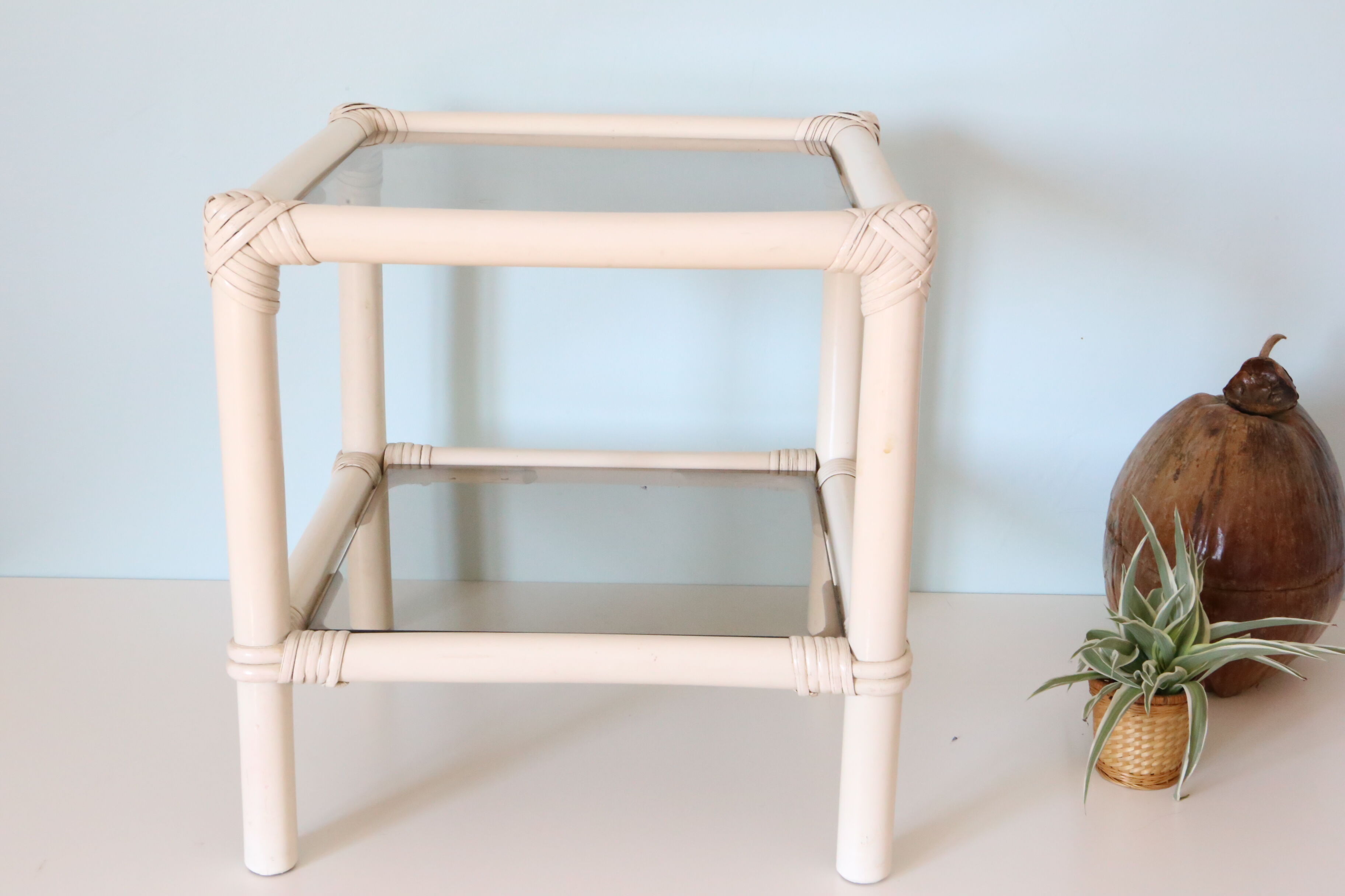 White rattan coffee table