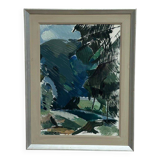 Original Mid Century Swedish Oil On Canvas – “Abstract Forest” By Gustav‑Adolf Johansson – Vintage & Framed – 62 × 48 Cm (24.4" × 18.9")