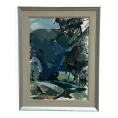 Huile sur toile suédoise d'époque mi-siècle – « Forêt abstraite » par Gustav-Adolf Johansson – Vintage et encadrée – 62 × 48 cm (24,4" × 18,9")