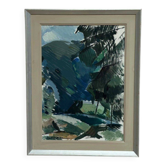 Original Mid Century Swedish Oil On Canvas – “Abstract Forest” By Gustav‑Adolf Johansson – Vintage & Framed – 62 × 48 Cm (24.4" × 18.9")