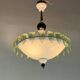 Venetian chandelier in white, black and green Murano glass sprinkled with gold, circa 1980