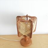 Wood and straw small table lamp 1960