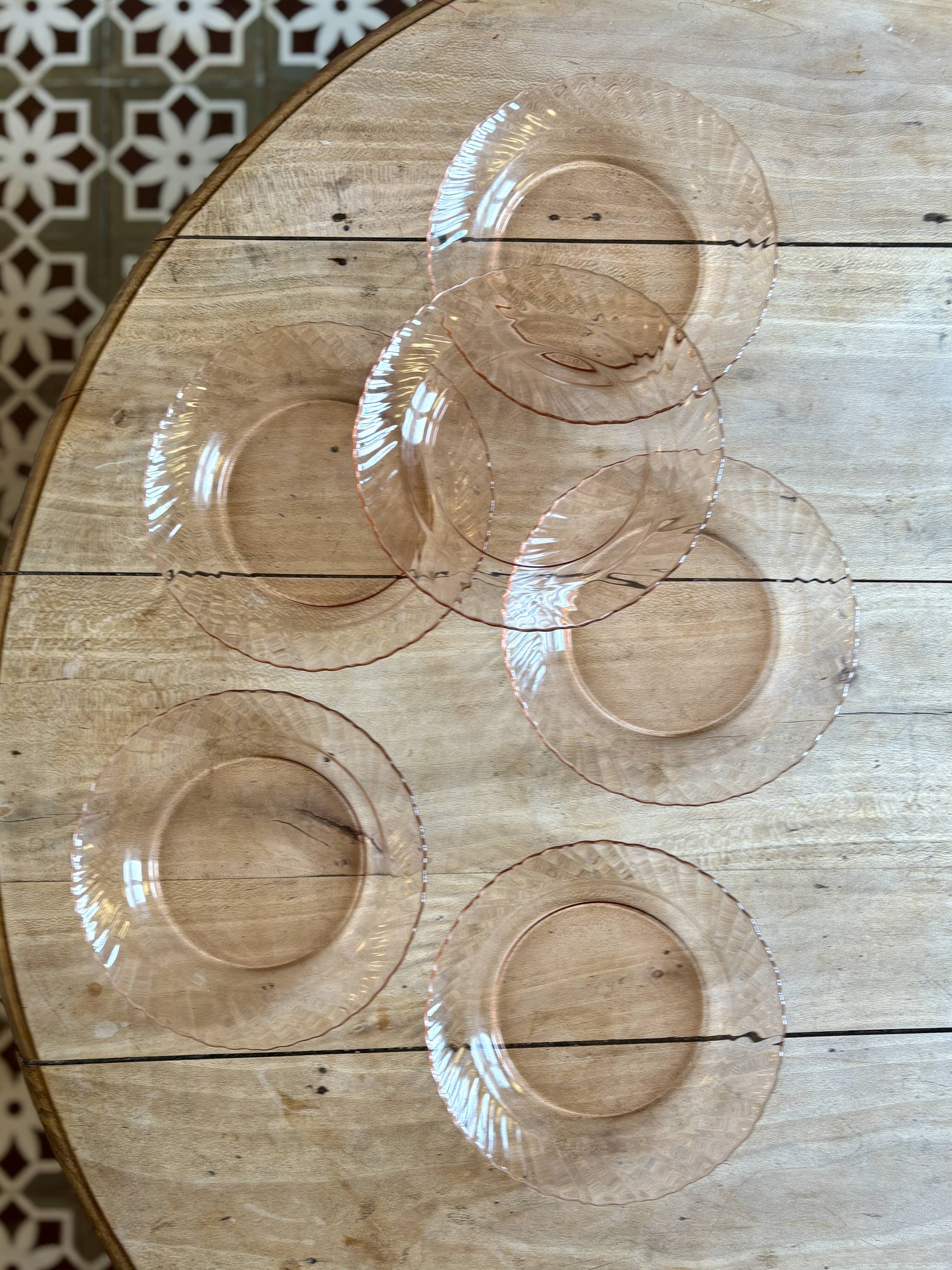 Set of 6 vintage Arcoroc rosaline soup plates