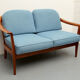 1960s 2-seater sofa in cherrywood middle blue, Wilhelm Knoll