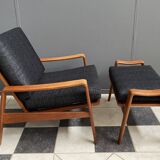 Arne Wahl Iversen Danish Teak chair for Komfort Denmark with Ottoman 1960s