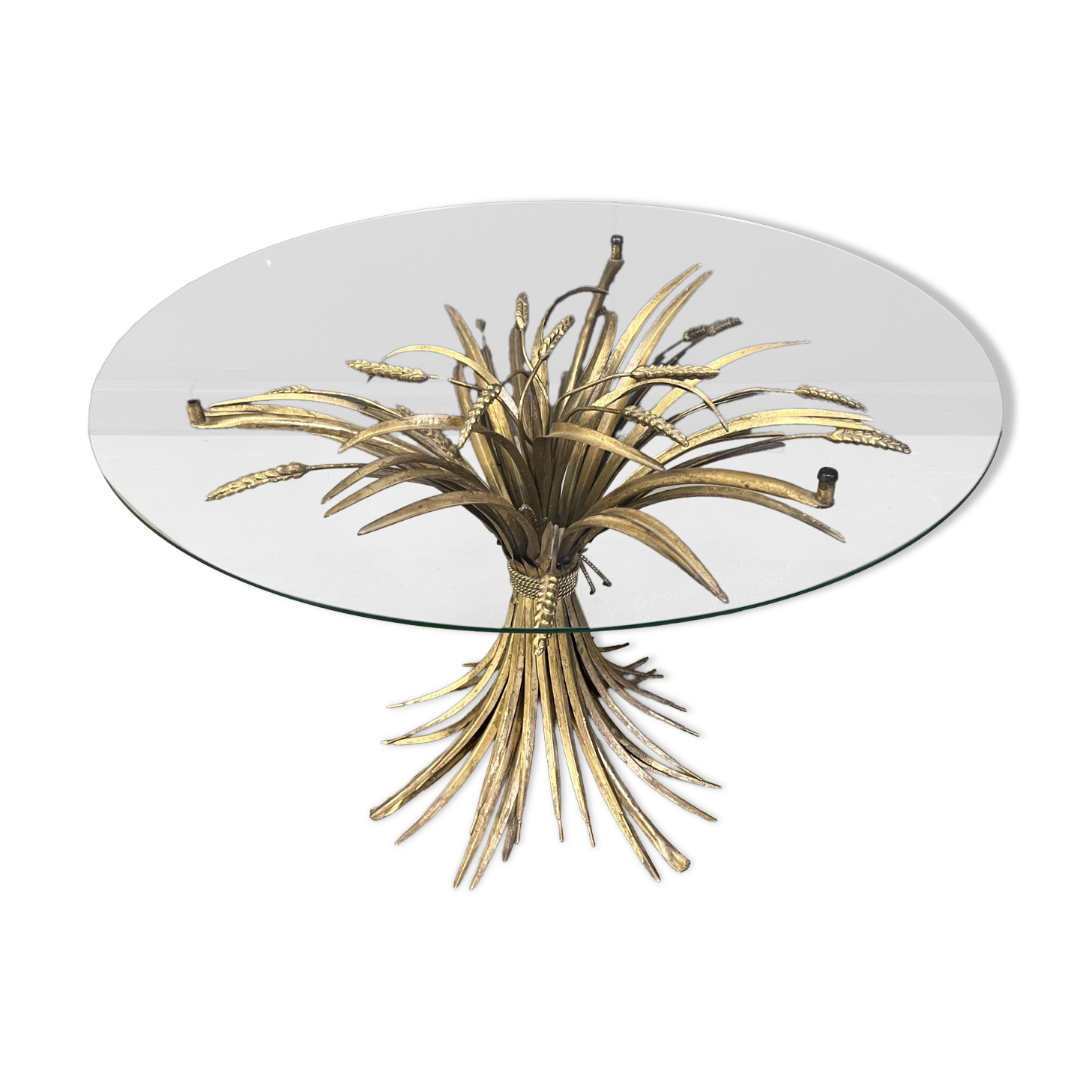 Vintage gilt metal sheaf of wheat coco chanel coffee table, 1960s