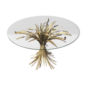 Vintage gilt metal sheaf of wheat coco chanel coffee table, 1960s