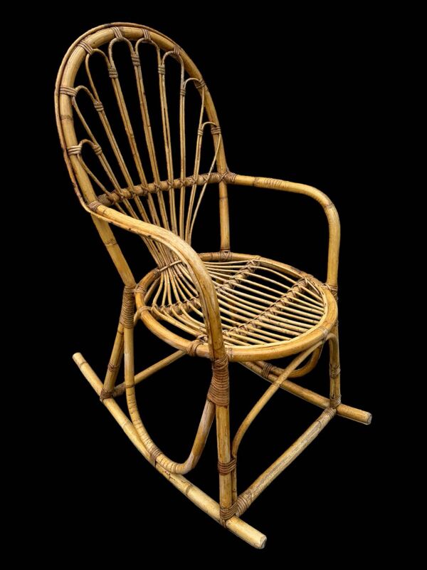 Rocking-chair rotin Italie 1950