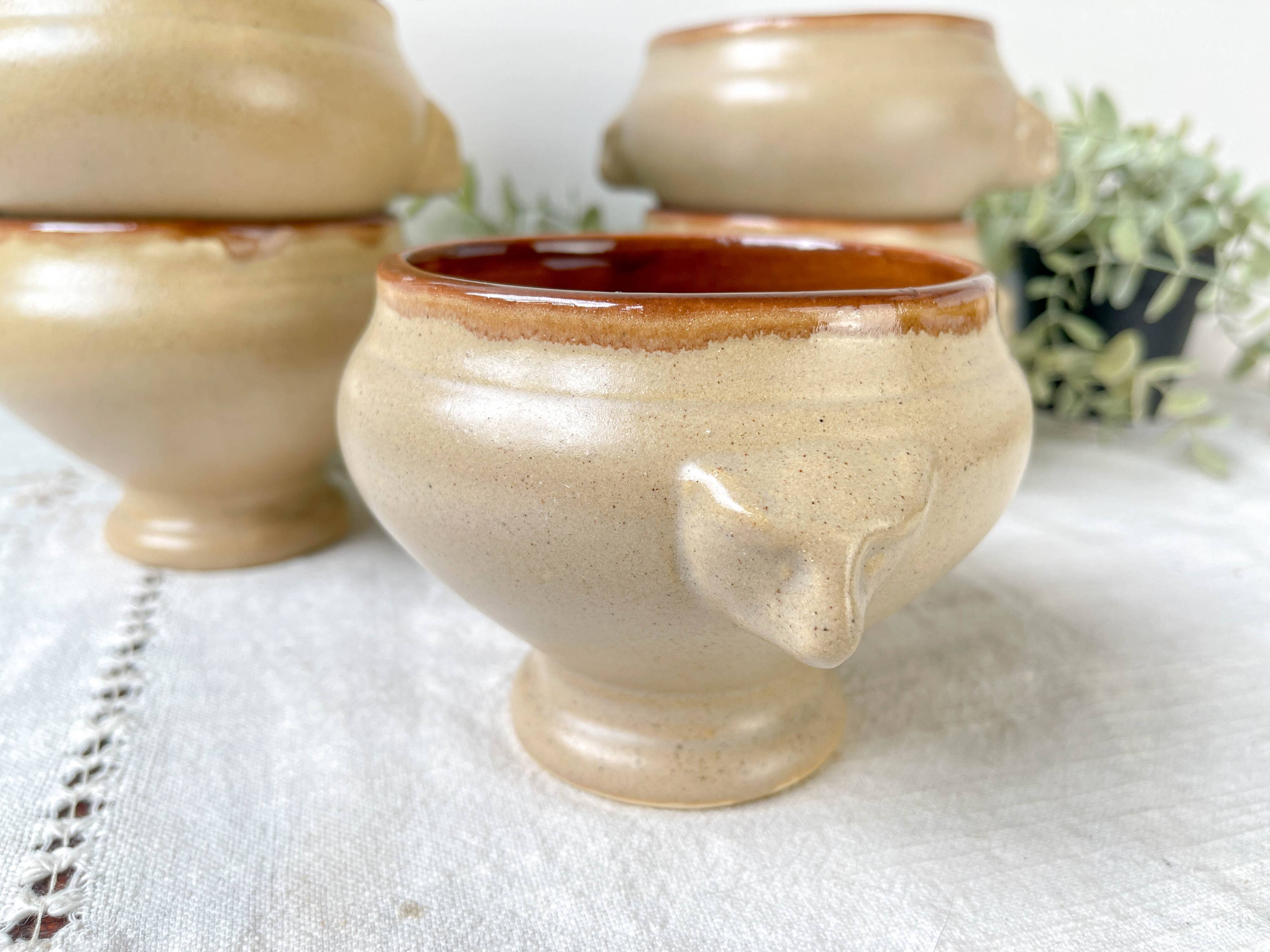 6 Vintage Emile Henry Ceramic Lion Head Onion Soup Bowls