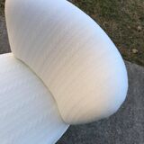 Pair of white club armchairs in beech and fabric, Mid-Century Hungarian style 1950s.