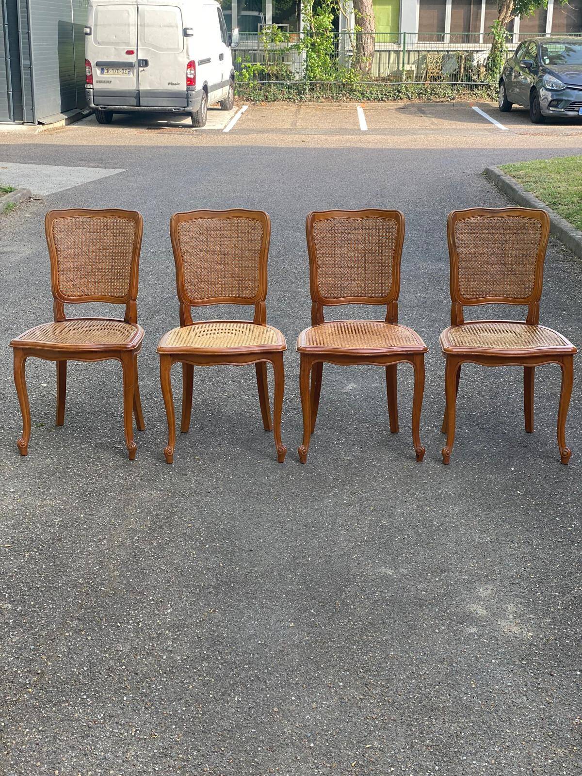 4 Louis XV chairs in solid wood and cane