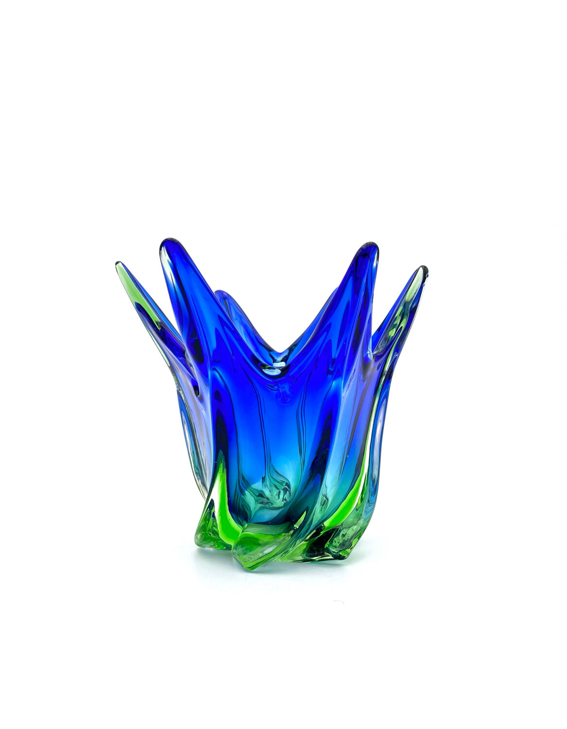 Sculptural Murano Vase – Cobalt Blue & Green - circa 1960